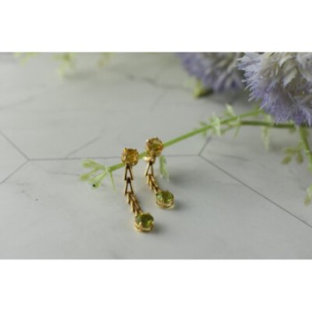 14K YELLOW GOLD HELIODOR & TSAVORITE EARRINGS