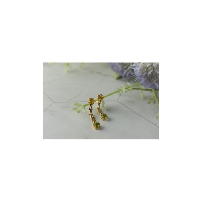 14K YELLOW GOLD HELIODOR & TSAVORITE EARRINGS