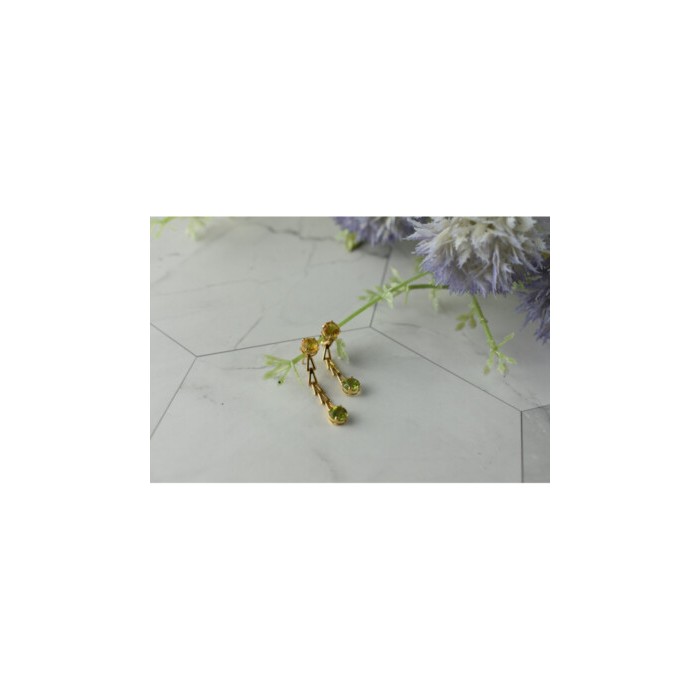 14K YELLOW GOLD HELIODOR & TSAVORITE EARRINGS