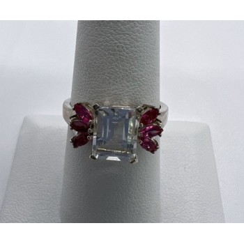 925 Sterling Silver Pink & Colorless Spinel Ring Size 7.5