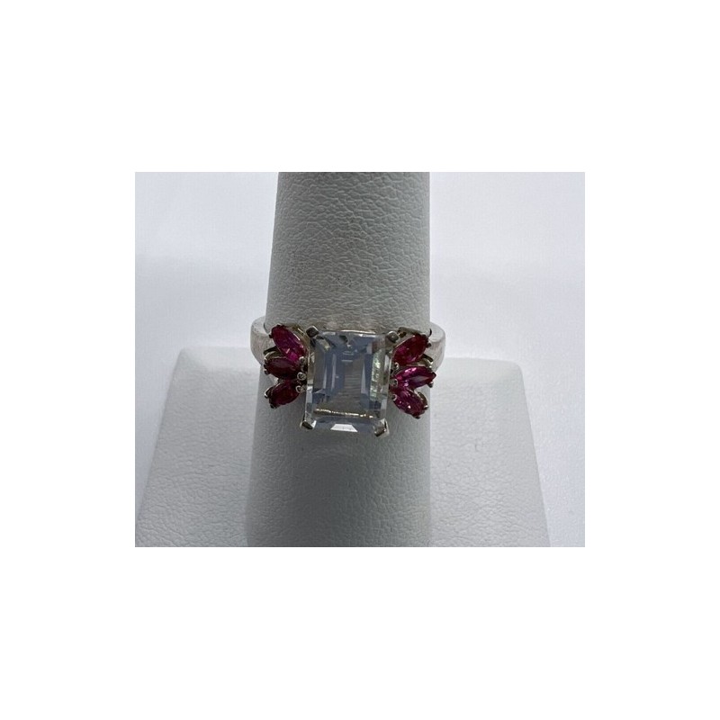 925 Sterling Silver Pink & Colorless Spinel Ring Size 7.5