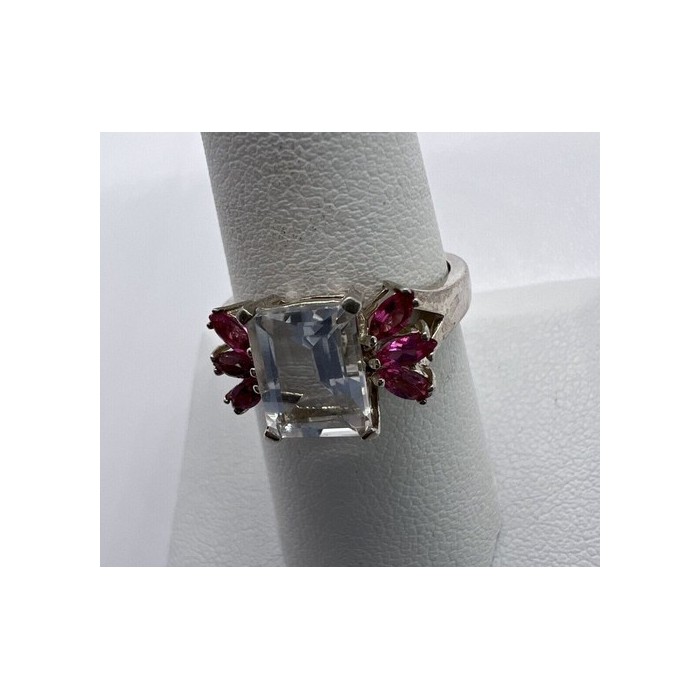 925 Sterling Silver Pink & Colorless Spinel Ring Size 7.5