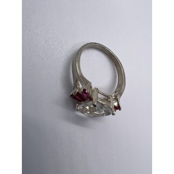 925 Sterling Silver Pink & Colorless Spinel Ring Size 7.5