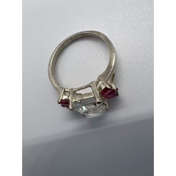 925 Sterling Silver Pink & Colorless Spinel Ring Size 7.5