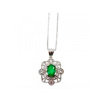 925 STERLING SILVER EMERALD & BERYL CHAIN WITH PENDANT
