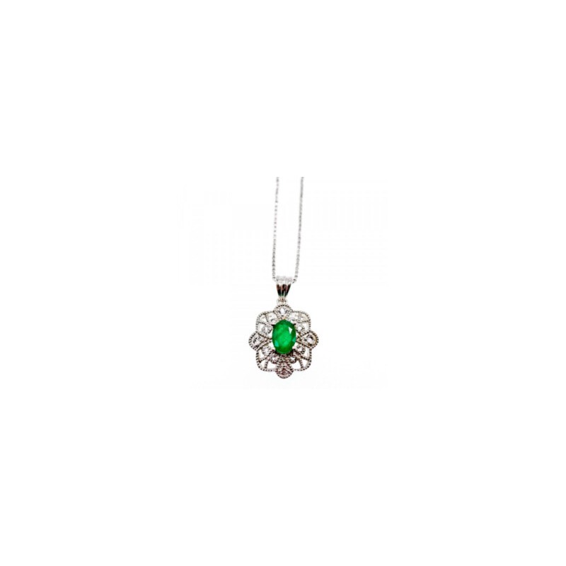 925 STERLING SILVER EMERALD & BERYL CHAIN WITH PENDANT