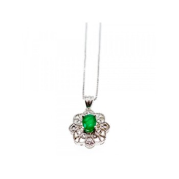 925 STERLING SILVER EMERALD & BERYL CHAIN WITH PENDANT