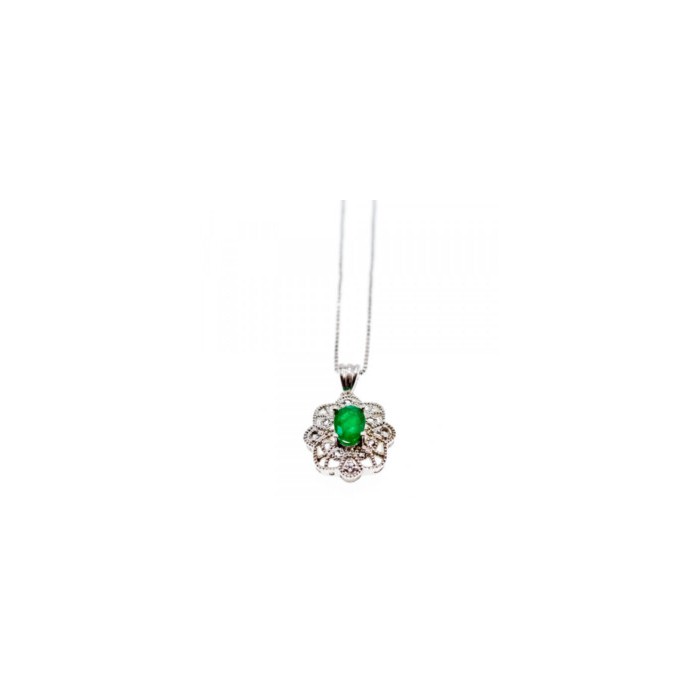 925 STERLING SILVER EMERALD & BERYL CHAIN WITH PENDANT