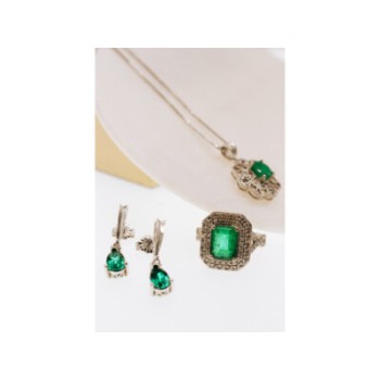 925 STERLING SILVER EMERALD & BERYL CHAIN WITH PENDANT
