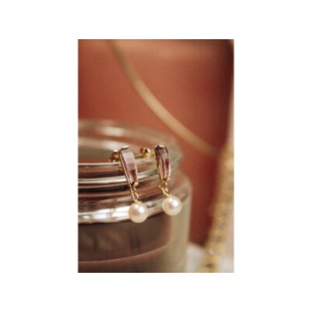 14K YELLOW GOLD AMETHYST & PEARLS EARRINGS ITALY