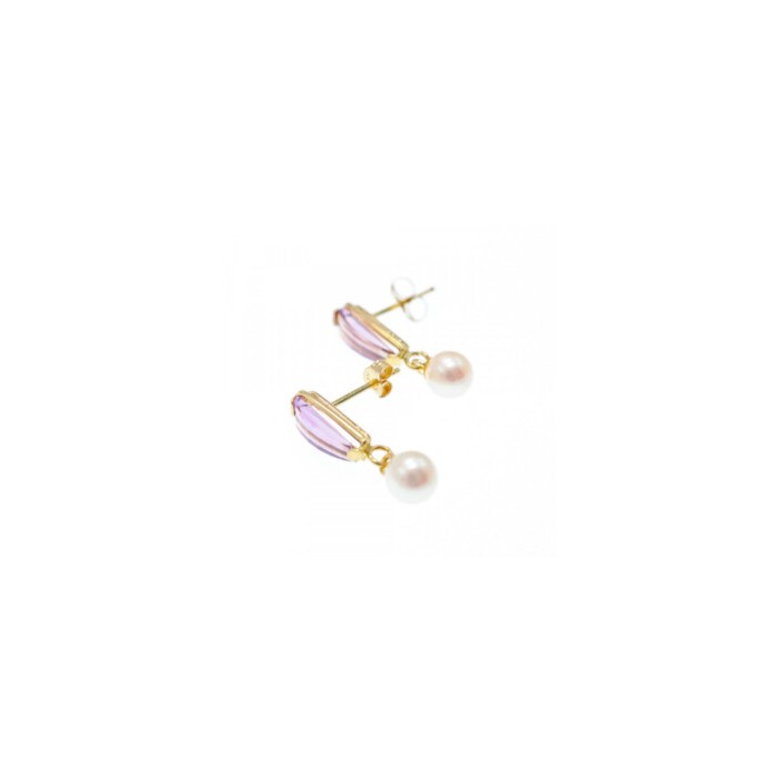 14K YELLOW GOLD AMETHYST & PEARLS EARRINGS ITALY