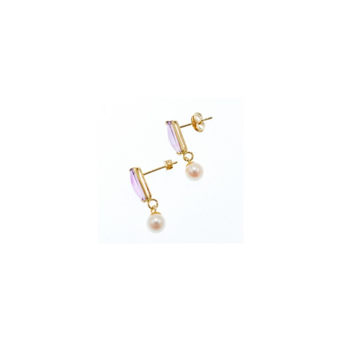 14K YELLOW GOLD AMETHYST & PEARLS EARRINGS ITALY