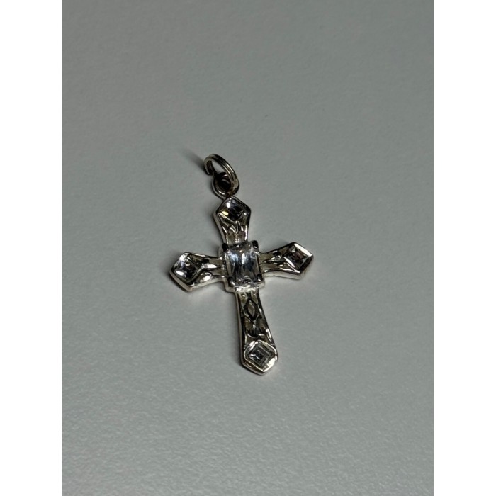 925 Sterling Silver CZ Cross Length 28 Mm