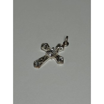 925 Sterling Silver CZ Cross Length 28 Mm