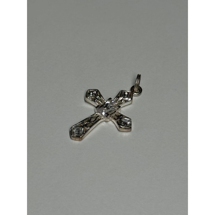 925 Sterling Silver CZ Cross Length 28 Mm