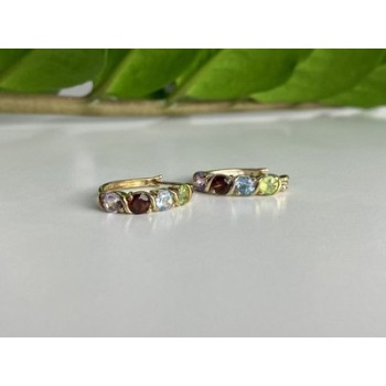 925 Sterling Silver Gold Plated Multi Gemstones Earrings