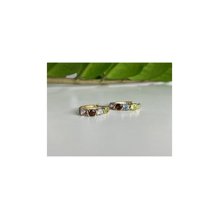 925 Sterling Silver Gold Plated Multi Gemstones Earrings