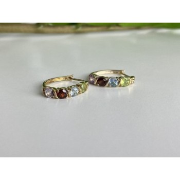 925 Sterling Silver Gold Plated Multi Gemstones Earrings