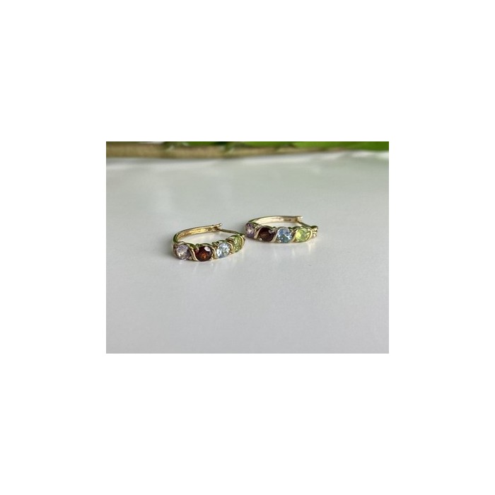 925 Sterling Silver Gold Plated Multi Gemstones Earrings