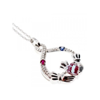 925 STERLING SILVER ALEXANDRITE, RUBELLITE & SAPPHIRE CHAIN WITH PENDANT