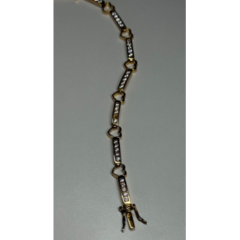 925 STERLING SILVER GOLD PLATED CZ HEARTS  BRACELET