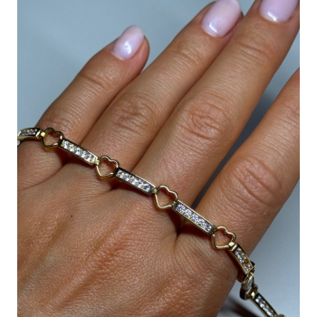 925 STERLING SILVER GOLD PLATED CZ HEARTS  BRACELET