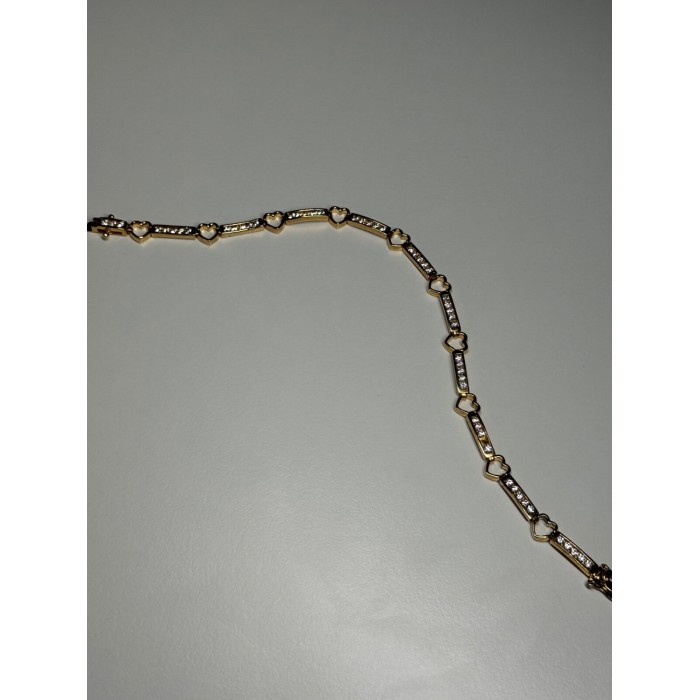 925 STERLING SILVER GOLD PLATED CZ HEARTS  BRACELET