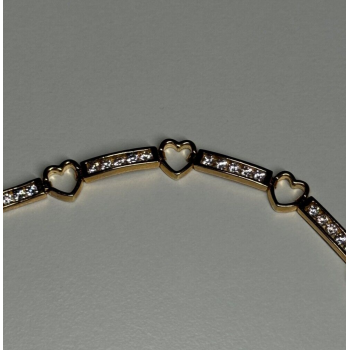 925 STERLING SILVER GOLD PLATED CZ HEARTS  BRACELET