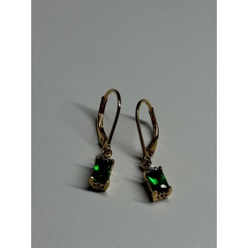 925 Sterling Silver Gold Plated Emerald & Beryl Earrings Length 25 Mm