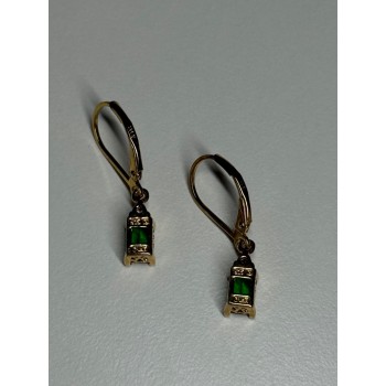 925 Sterling Silver Gold Plated Emerald & Beryl Earrings Length 25 Mm