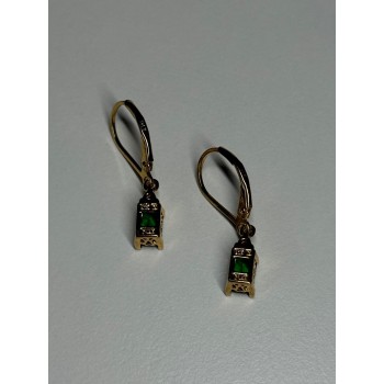925 Sterling Silver Gold Plated Emerald & Beryl Earrings Length 25 Mm