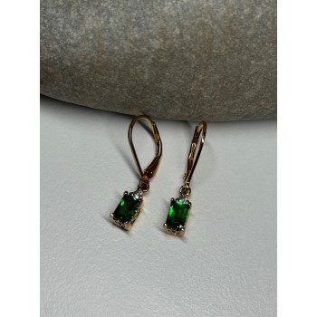925 Sterling Silver Gold Plated Emerald & Beryl Earrings Length 25 Mm