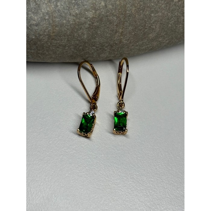 925 Sterling Silver Gold Plated Emerald & Beryl Earrings Length 25 Mm