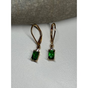 925 Sterling Silver Gold Plated Emerald & Beryl Earrings Length 25 Mm