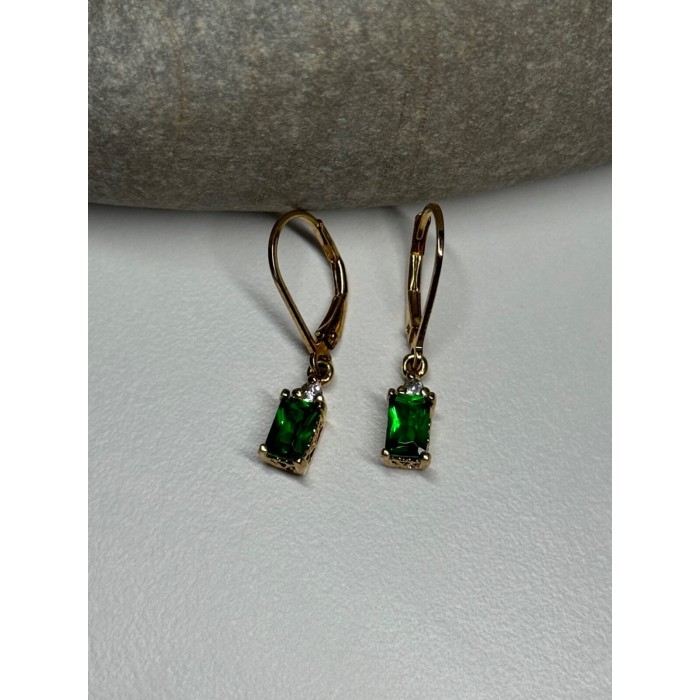 925 Sterling Silver Gold Plated Emerald & Beryl Earrings Length 25 Mm