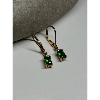 925 Sterling Silver Gold Plated Emerald & Beryl Earrings Length 25 Mm