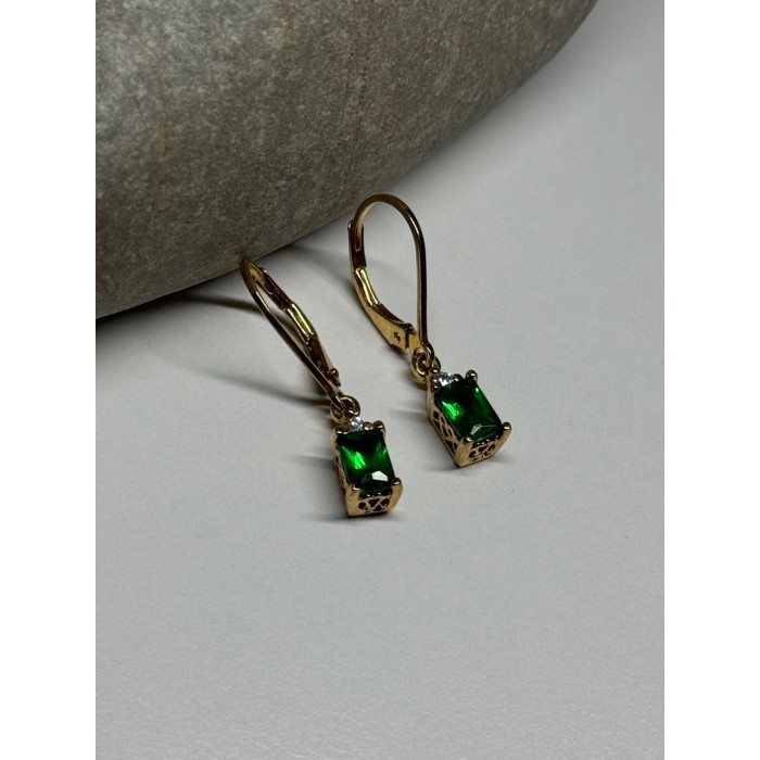 925 Sterling Silver Gold Plated Emerald & Beryl Earrings Length 25 Mm