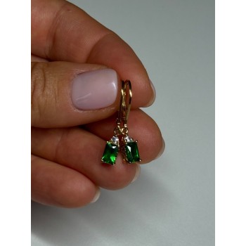 925 Sterling Silver Gold Plated Emerald & Beryl Earrings Length 25 Mm