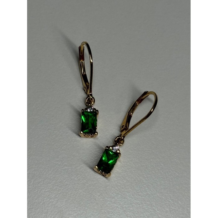 925 Sterling Silver Gold Plated Emerald & Beryl Earrings Length 25 Mm
