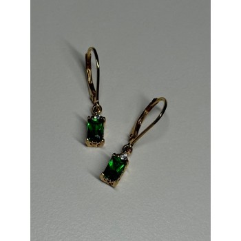 925 Sterling Silver Gold Plated Emerald & Beryl Earrings Length 25 Mm