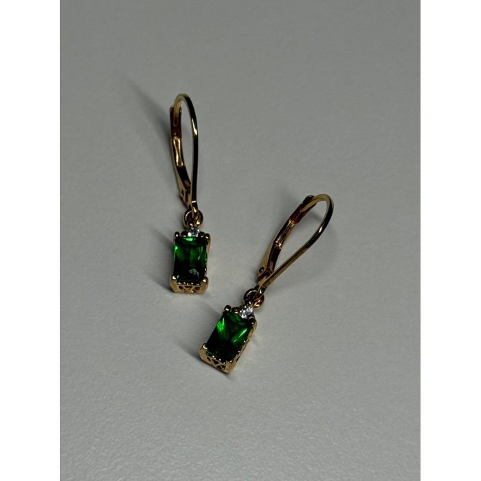 925 Sterling Silver Gold Plated Emerald & Beryl Earrings Length 25 Mm