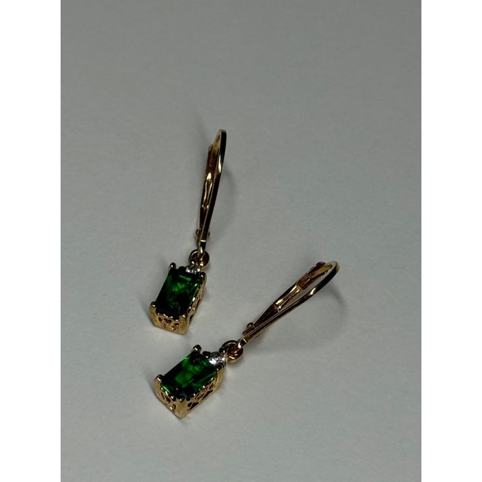 925 Sterling Silver Gold Plated Emerald & Beryl Earrings Length 25 Mm