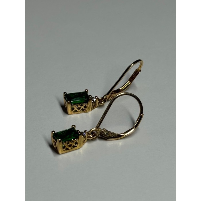 925 Sterling Silver Gold Plated Emerald & Beryl Earrings Length 25 Mm