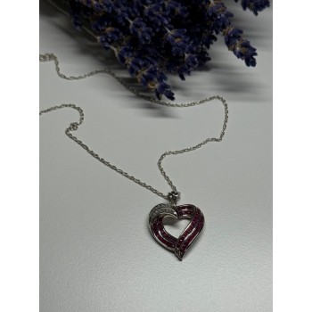 925 Sterling Silver Necklace Pink & White Spinel