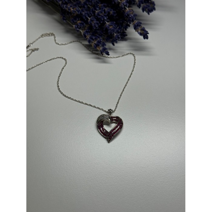 925 Sterling Silver Necklace Pink & White Spinel