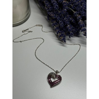 925 Sterling Silver Necklace Pink & White Spinel