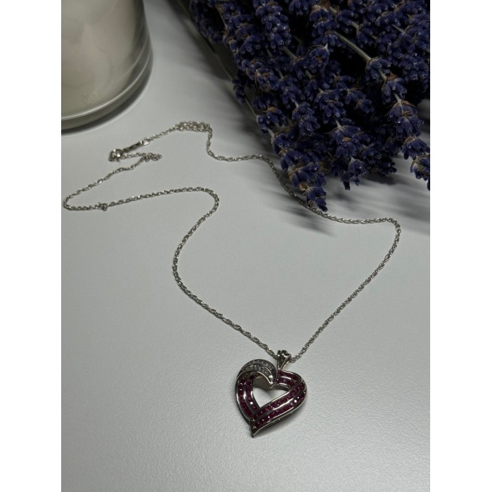 925 Sterling Silver Necklace Pink & White Spinel