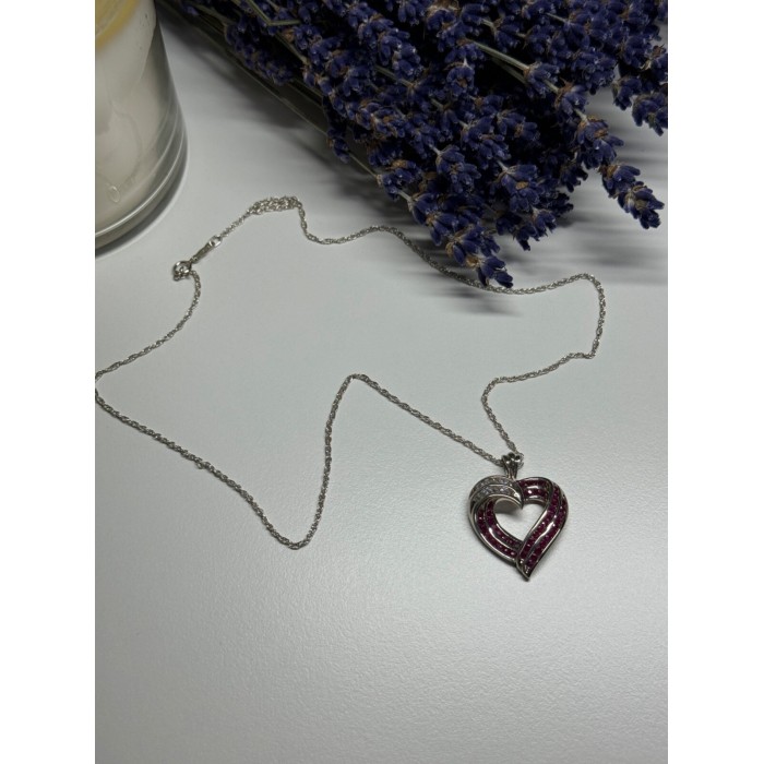 925 Sterling Silver Necklace Pink & White Spinel