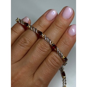 925 STERLING SILVER GOLD PLATED GARNET BRACELET