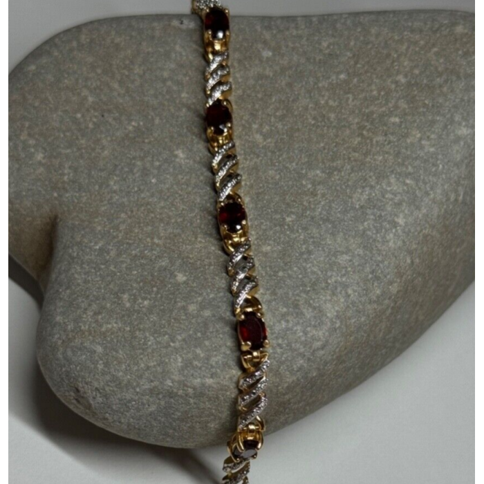 925 STERLING SILVER GOLD PLATED GARNET BRACELET